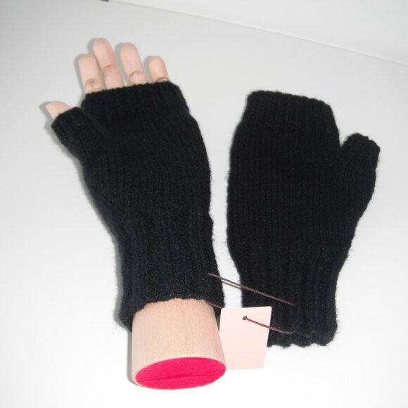 Handmade Fingerless Gloves Mittens Wrist Warmers Acrylic Size L-XL Black - Picture 3 of 6